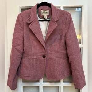 Vintage L.L BEAN Shetland Herringbone Wool Tweed Blazer Jacket Size 14 Petite